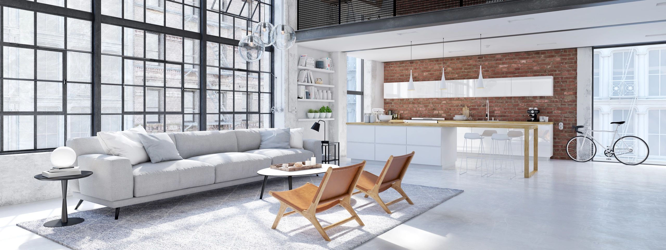 Warm, modern living room with natural textures and soft light